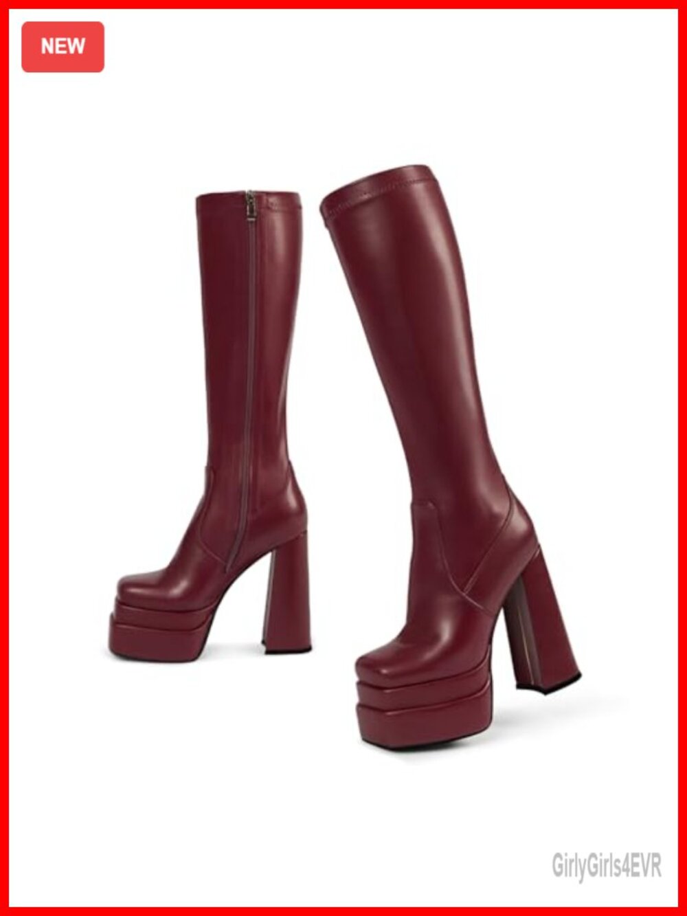 Platform Knee High Boots Square Toe Faux Leather Block Heel Chunky Cosplay